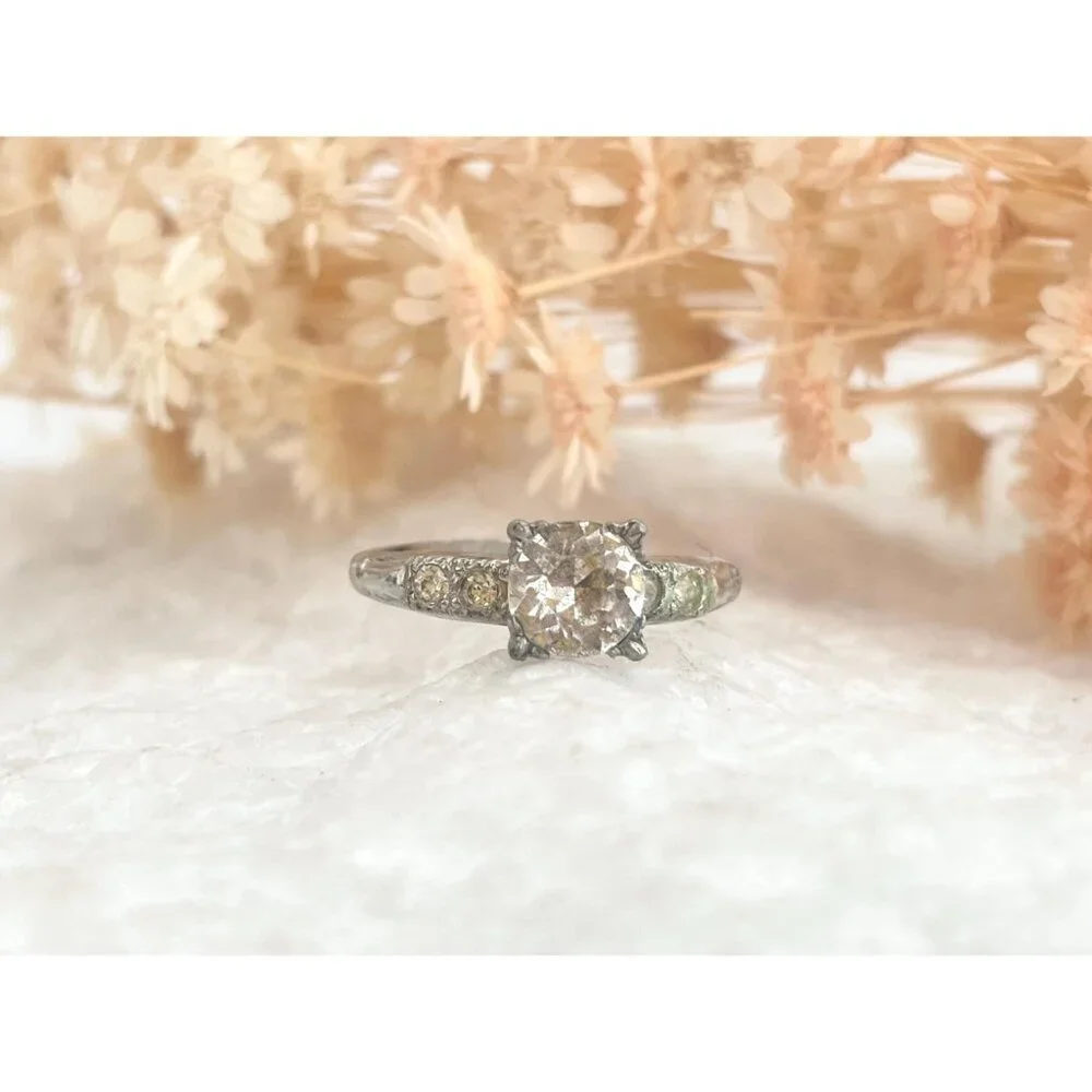 Sterling CZ Multi Gemstone Cocktail Style Jewelry Vintage Ring - sz 6